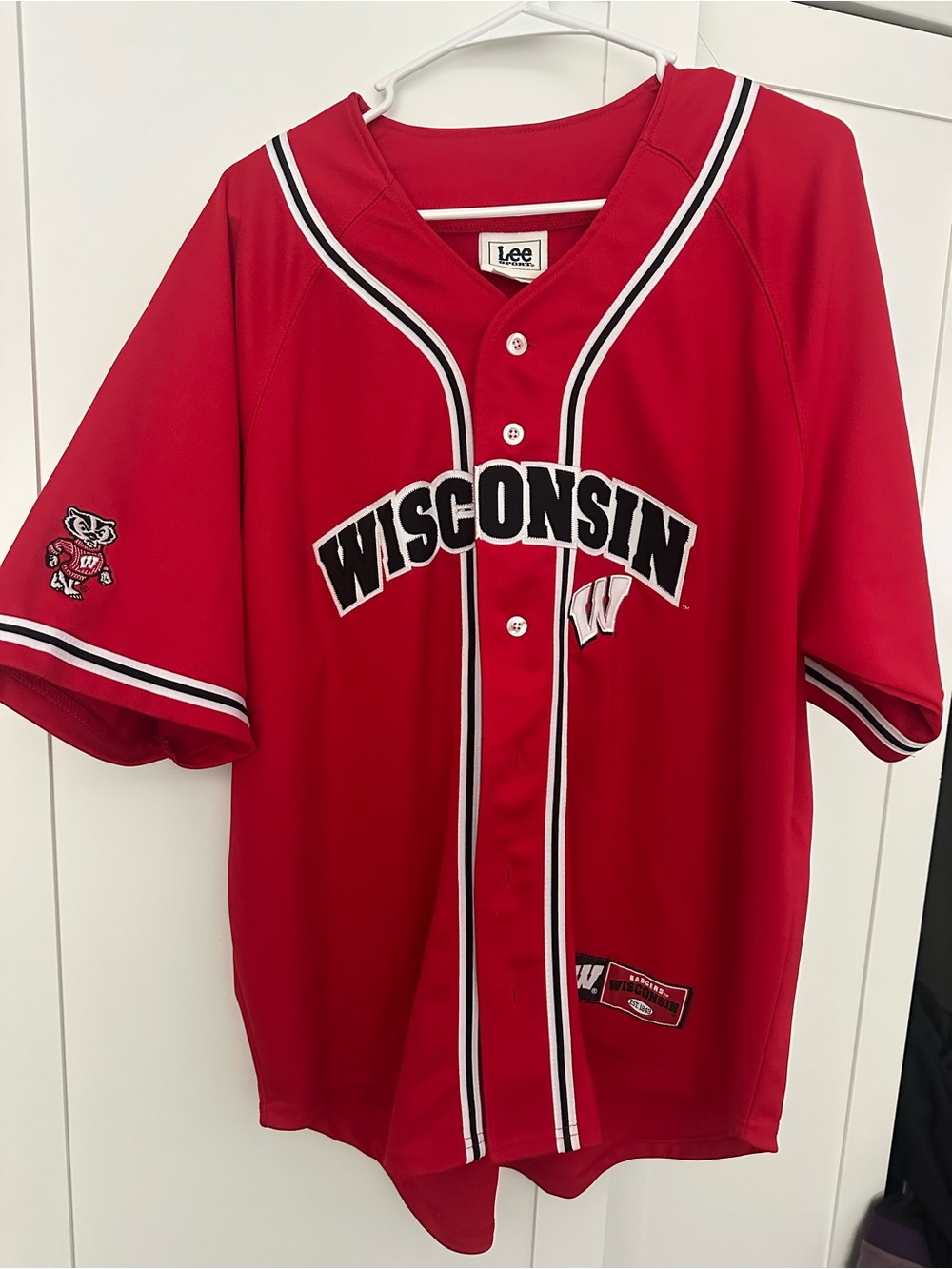 Lee Red Wisconsin Baseball Jersey with Black & White Trim